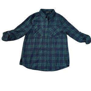 Doe & Rae Navy and Green Plaid Button-Down Shirt